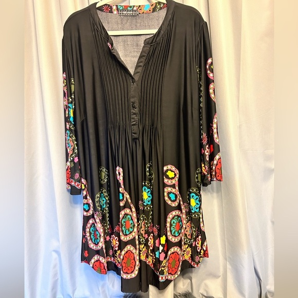 Ice Silk Women's 2XL Multi-Color Floral tunic dress Polyester Blend 3/4 Slv - Picture 2 of 6